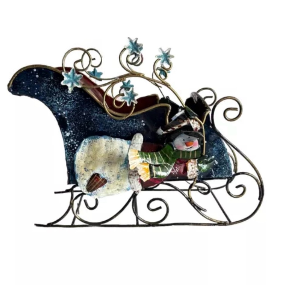 Vintage Sleigh Christmas Table Decor Metal  Christmas Tree Hand Painted